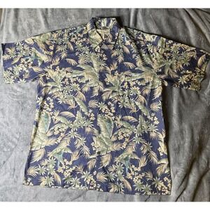 Tori Richard Hawaiian Shirt Mens Medium Blue Parrot Floral Made In Hawaii USA